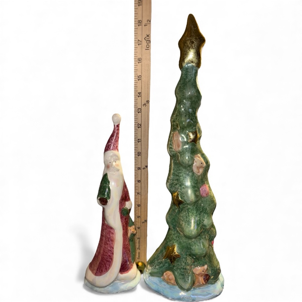 Vintage Ceramic Shiny Santa and Christmas Tree Figurines Whimsical Holiday Decor - Picture 7 of 8
